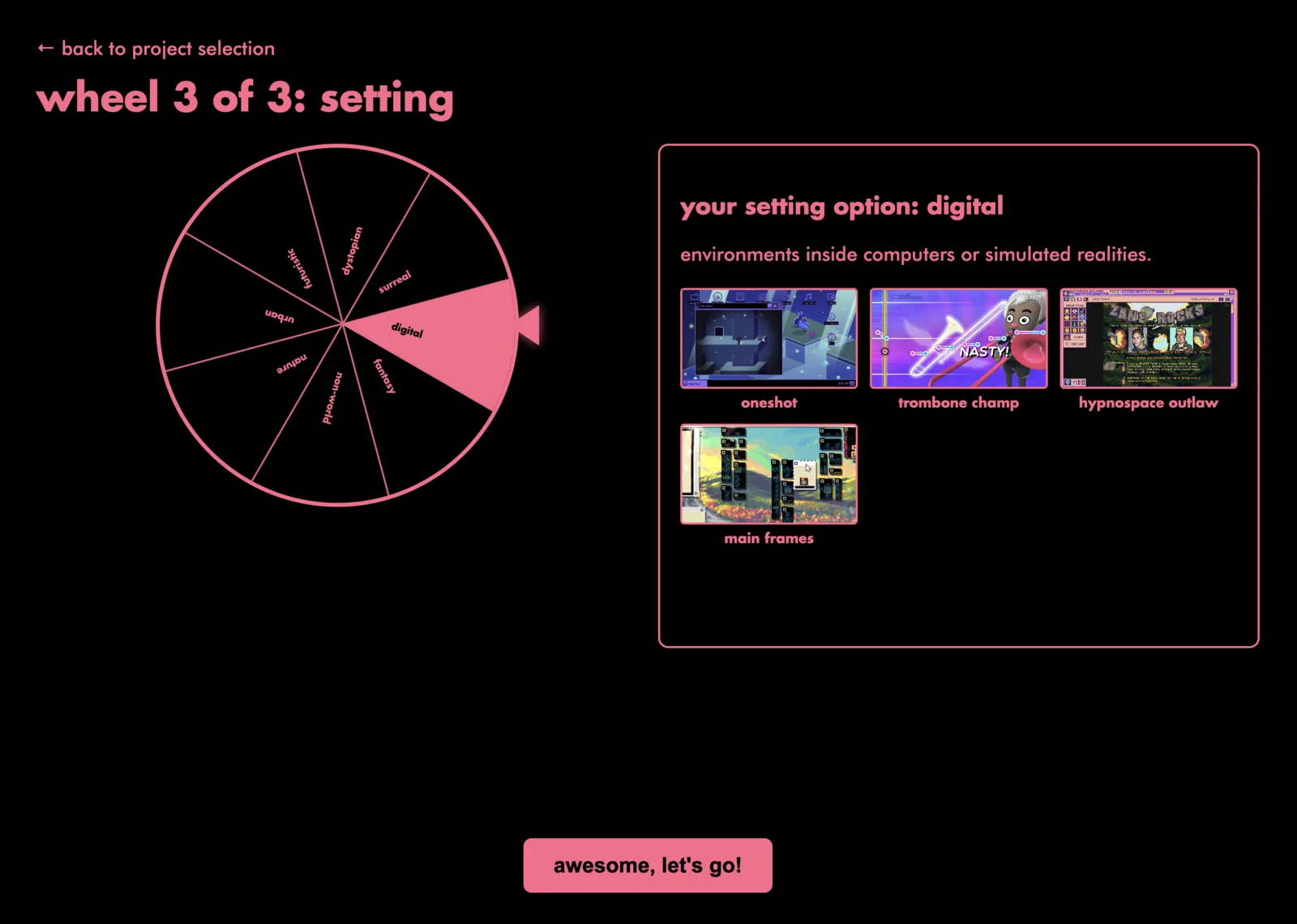 Roulette minigame — spin wheels for game constraints