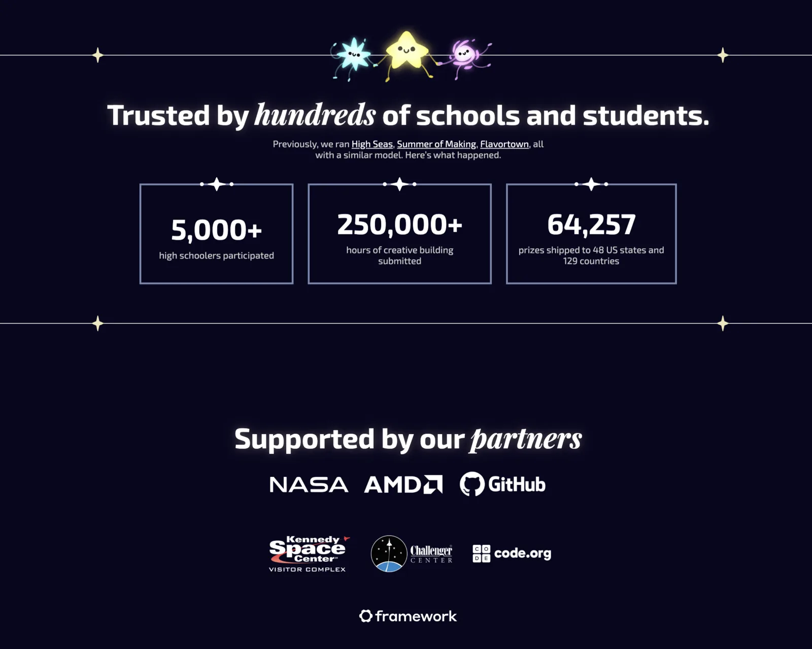 Stardance landing page — credibility section with partner logos and statistics